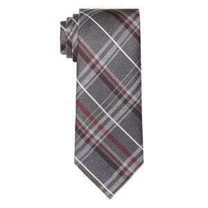 Michael Kors Men's Classic Railroad Plaid Tie Gray Red